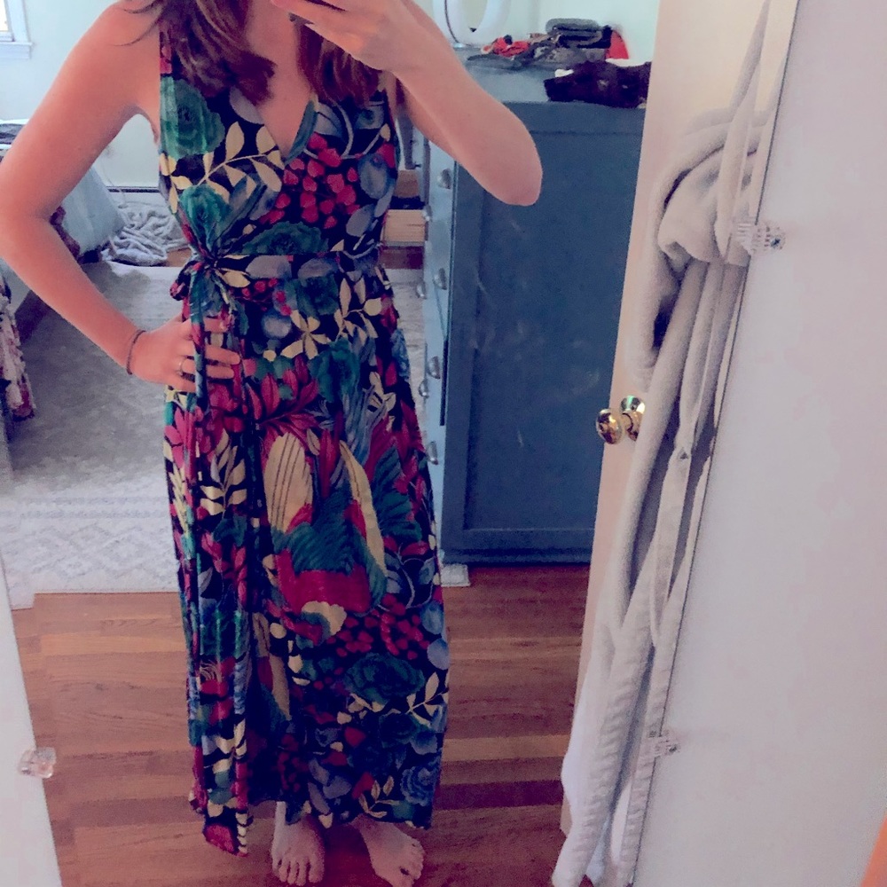 Vibrant colorful flowy dress by Maeve